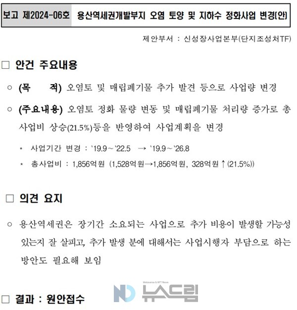 ▲토토 배팅 사이트 이사회는 지난 6월 27일 '용산역세권개발부지 오염 토양 및 지하수 정화사업 변경(안)'을 의결하고, 용산국제업무지구 개발사업 부지 내에서 진행되고 있는 토양오염 정화사업비를 늘리고, 사업 기간을 연장키로 결정했다. 오염토량이 계속 추가적으로 발생하고 있다는 이유에서다=뉴스드림