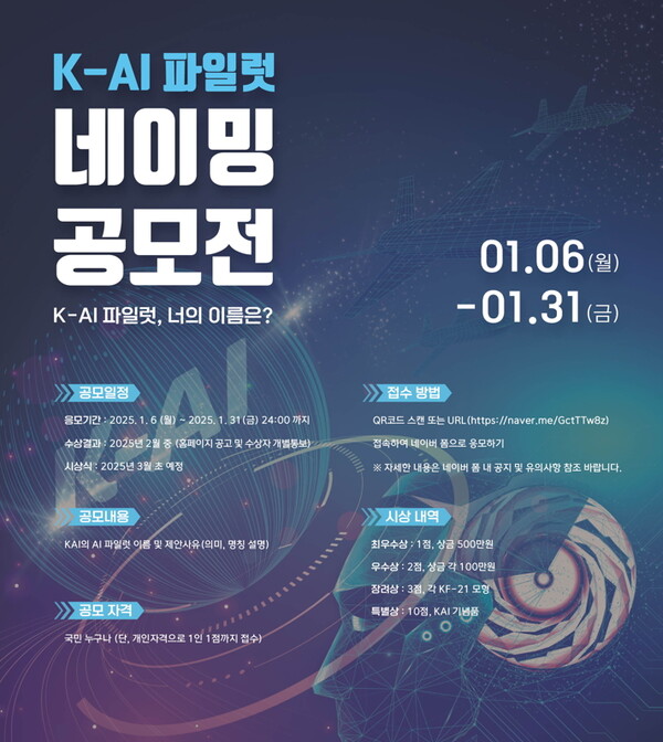 ▲K슬롯사이트 추천가 전 국민을 대상으로 'AI 파일럿 네이밍 공모전'을 개최한다./사진=한국항공우주산업