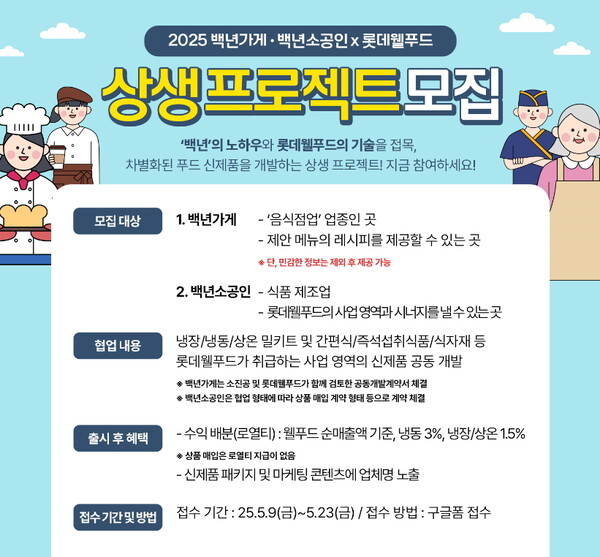 ▲‘2025 보증 사이트 추천·백년소공인X롯데웰푸드 상생 프로젝트’ 참여 업체 모집 포스터./사진=롯데웰푸드