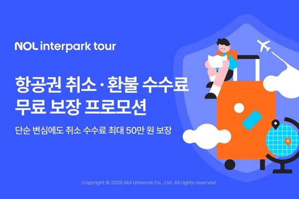 ▲NOL 인터파크투어가 이달 말까지 이스타항공, 티웨이항공, 제주항공, 진에어와 협업해 ‘온라인 검증 사이트 취소·환불 수수료 무료 보장 프로모션’을 단독 진행한다./사진=놀유니버스