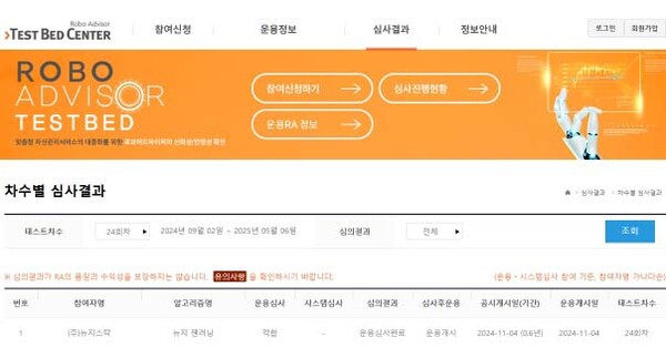 ▲뉴지스탁 코스콤 테스트베드 화면 캡처.(이미지=뉴지스탁)