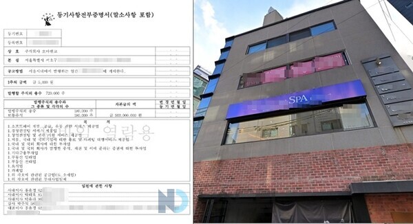 ▲오마앤코 법인등기부등본(왼쪽), 오마앤코 소재지로 등기된 건물 외관= 슬롯 사이트 카지노 슬롯, 네이버 지도