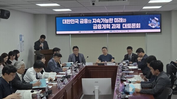 12일 국회에서 열린 '대한민국 금융의 지속가능한 미래와 금융개혁 과제 대토론회'에서 참석자들이 토론을 벌이고 있다. 사진=정우교 뉴스드림 기자