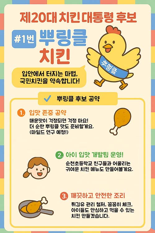 ▲유치원 치킨 선거 이벤트 공약 포스터./사진=다이닝브랜즈그룹