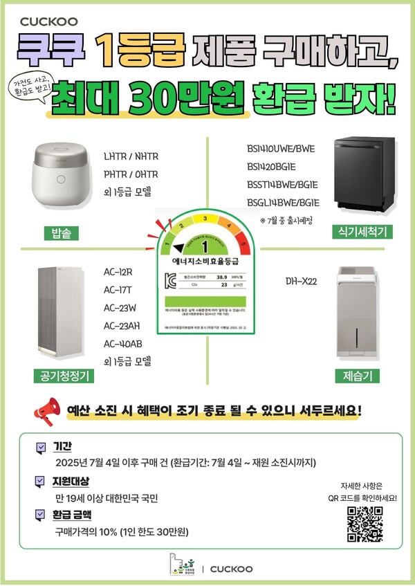 ▲쿠쿠가 으뜸효율 가전제품 환급사업에 동참한다./사진=쿠쿠