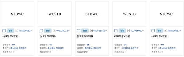 ▲우리슬롯 머신 잭팟가 출원한 스테이블코인 상표권 일부. 사진=특허청 키프리스