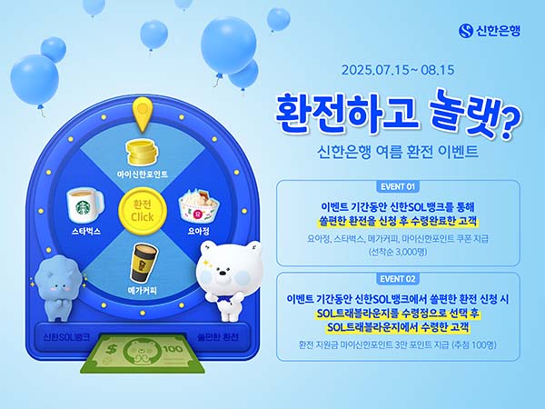 ▲신한은행이 여름 휴가철 환전고객 대상으로 ‘환전하고 놀랫’ 이벤트를 진행한다./사진=신한은행