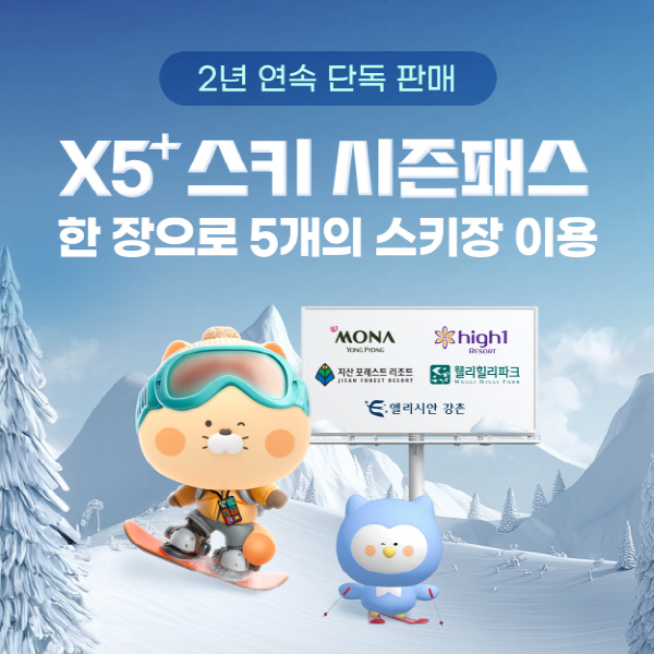 ▲신한카드는 단 한 장의 패스로 5개의 스키장을 이용할 수 있는 통합 스키시즌권 ‘X5+시즌패스’를 신한 SOL페이에서 단독 판매한다.(사진=신한카드)